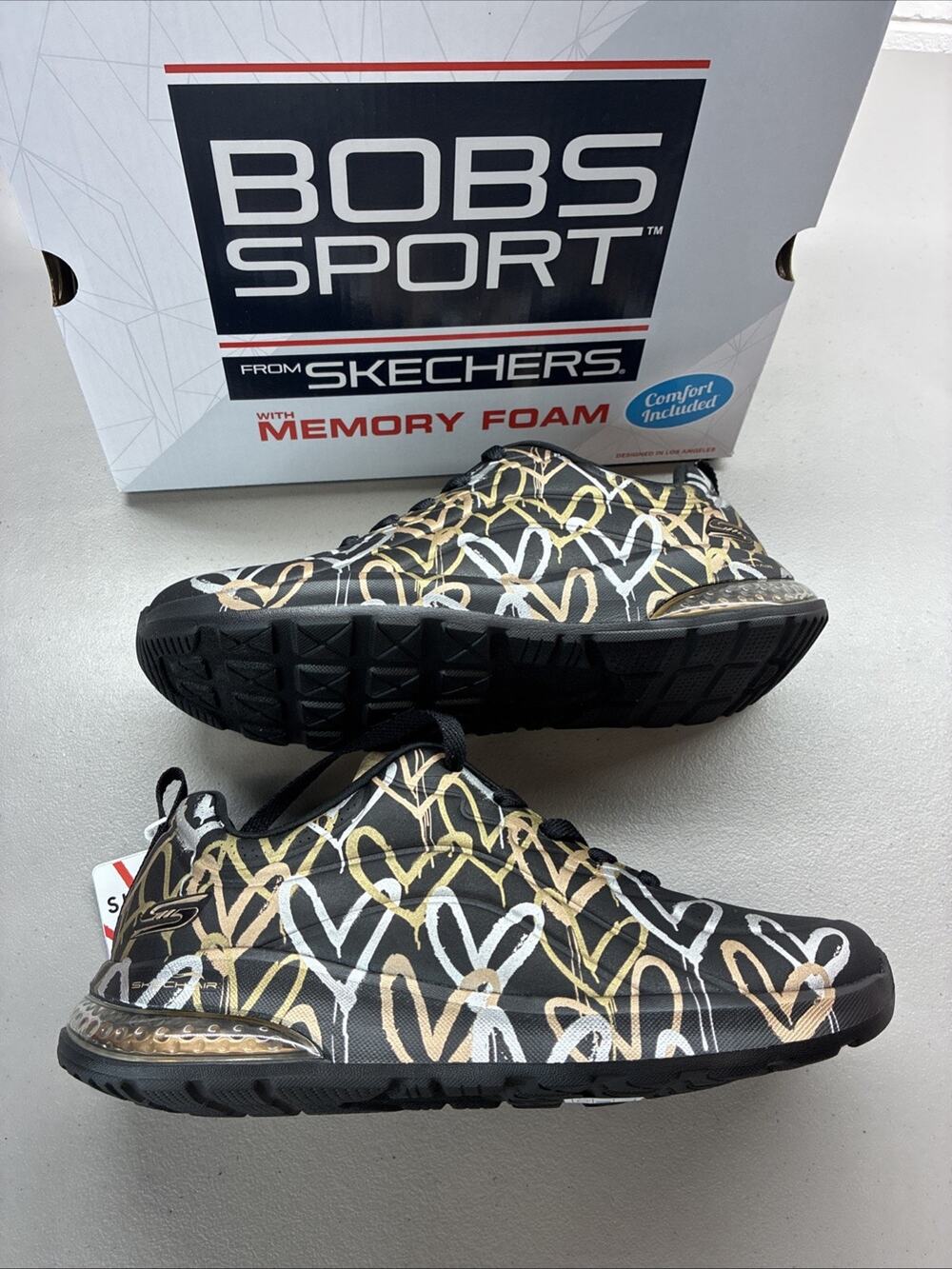 Women's Size 8 Bobs by Skechers Vision Air My Lovey 117650 BKGD Gold Black New